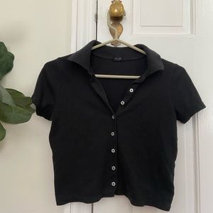 John Galt BUTTON UP COLLARED TEE Black